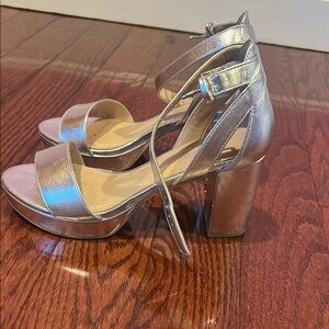 CL by Laundry Silver Stiletto Heels with Clear Straps